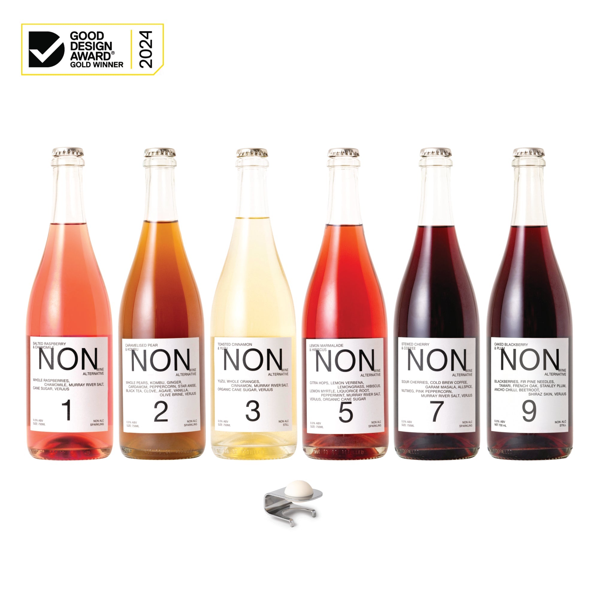Mixed 6 Stopper Pack of NON alcohol-free wine alternatives with a NON Stopper