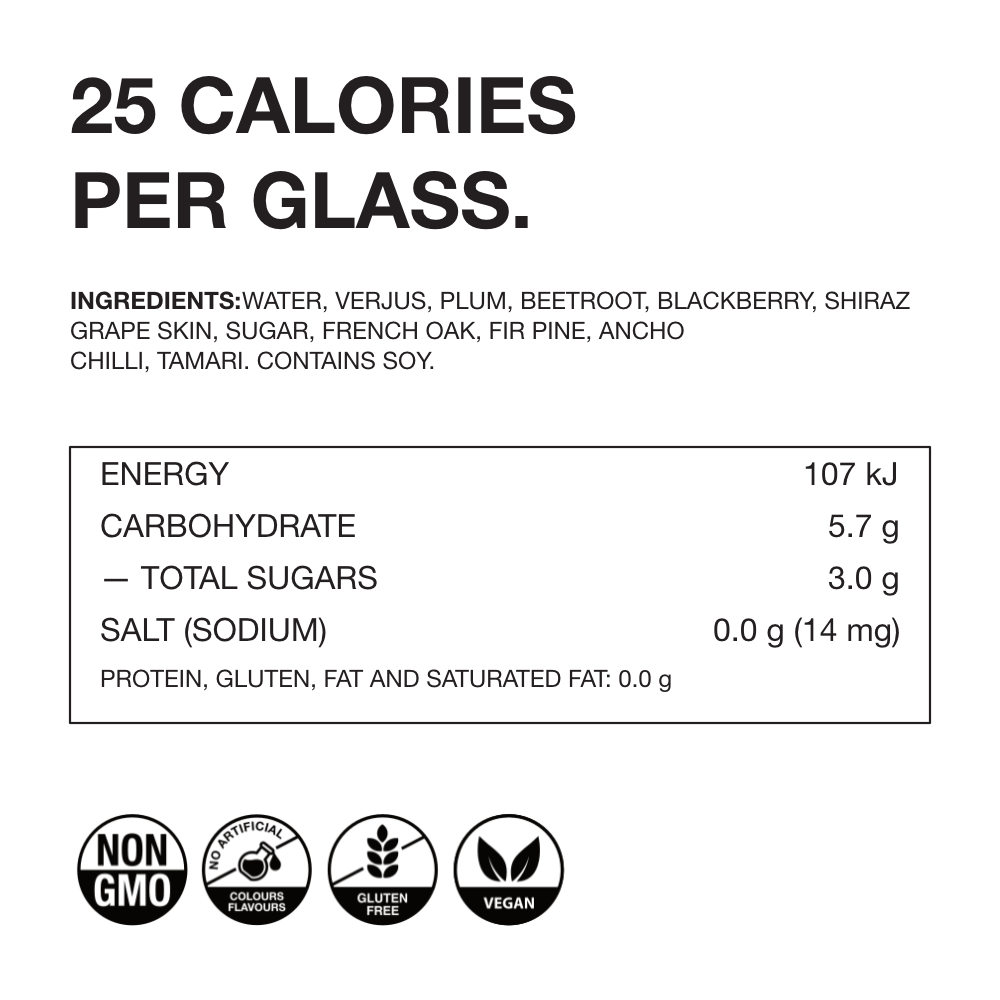 NON9 Oaked Blackberry and Plum nutrition panel and ingredient list